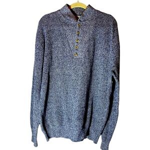 LL Bean Mens Henley 5 Button 100% Cotton Blue White Knit Sweater Large USA Made